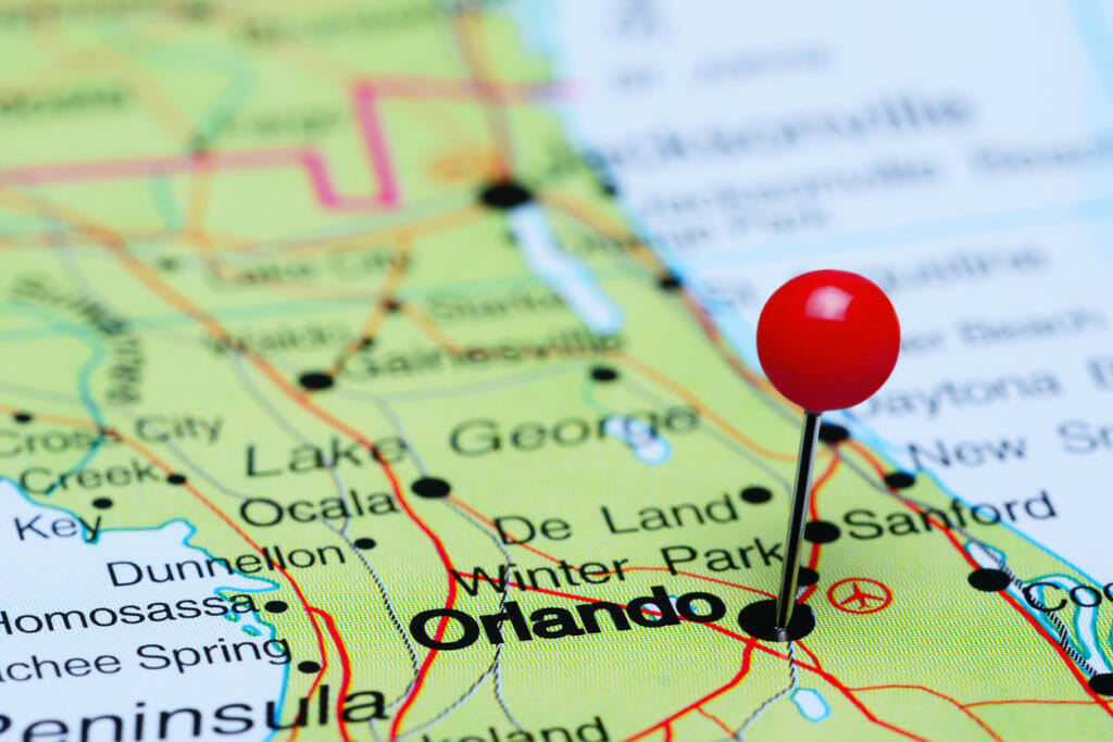 Orlando pinned on a map of USA