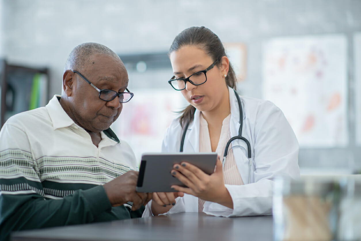 doctor and patient looking at chart